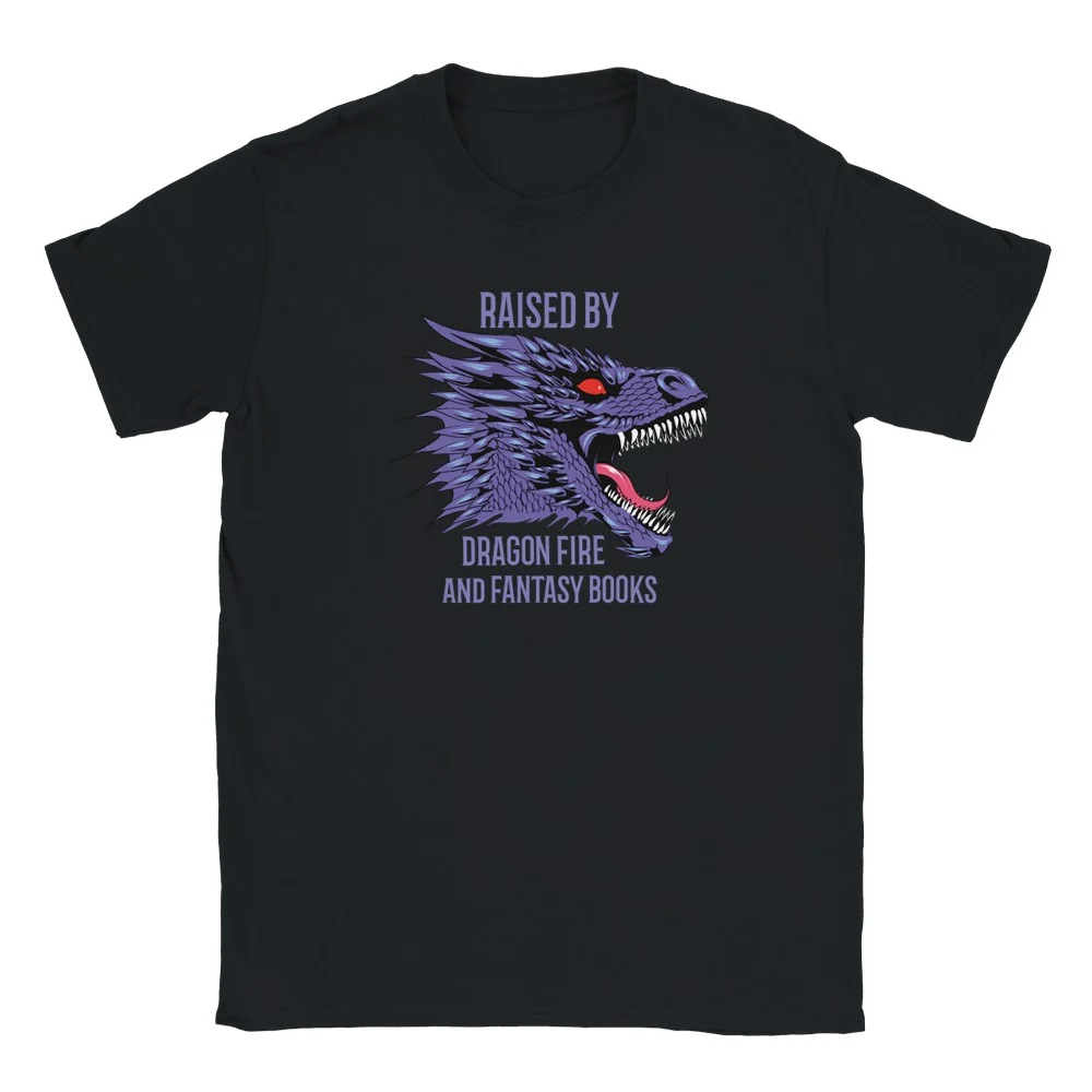 Raised by Dragon Fire and Fantasy Books T Shirt schwarz